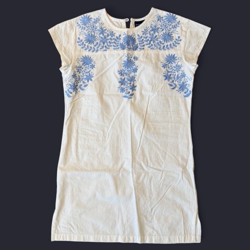 Madison Mathews - Embroidered White and Blue Mini Dress - Size Small - Picture 2 of 5